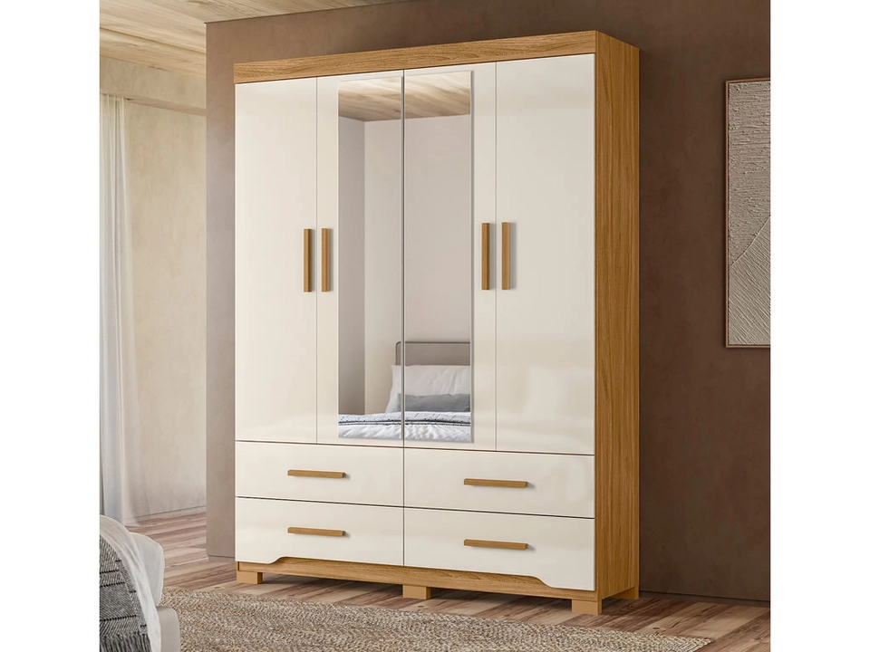 Guarda Roupa Miami C/ 2 Espelhos 4 Portas 4 Gavetas 6 Puxadores De Mdf6 Pés - Alt.: 212cm Larg.: 157cm Prof.: 47cm. - 3