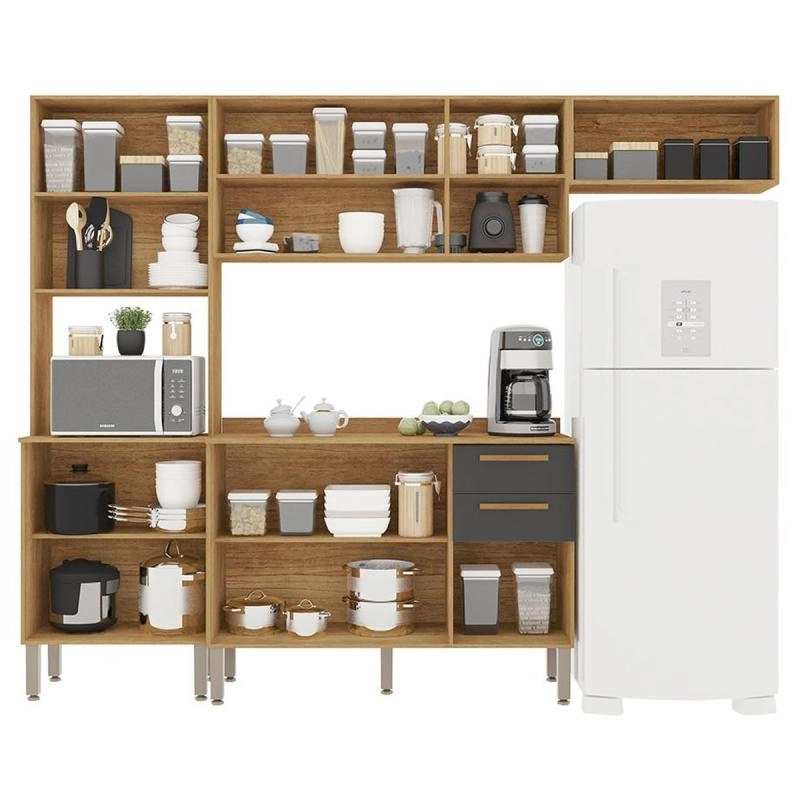 Cozinha Modulada 4 Peças 8 Portas 1 Porta de Vidro 2 Gavetas Puxadores  Em Mdf 10 Pés Reguláveis.  - 4