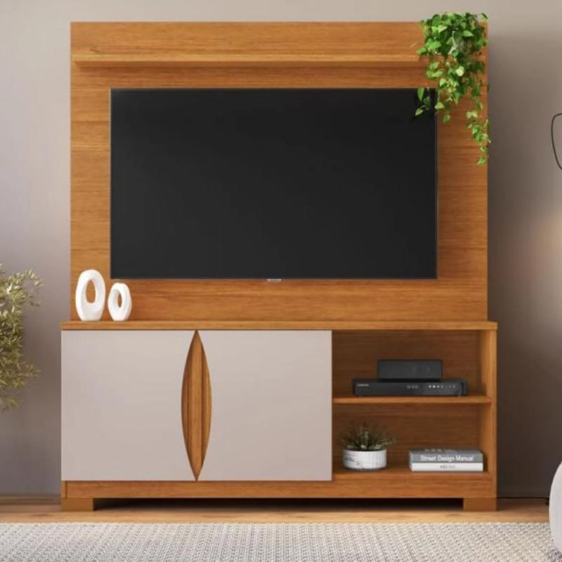 Home Theater União P/ Tv Até 56 Polegadas 2 Portas 1 Divisória Ripada 1 Pratel Superior  - Alt.: 183cm Larg.: 136cm Prof.: 39cm.