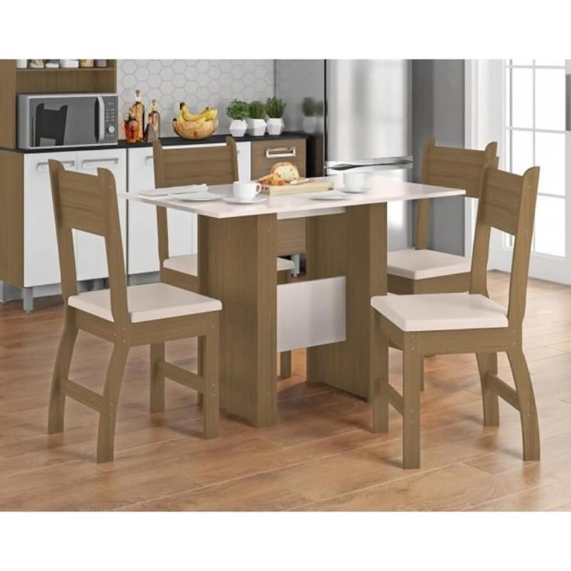 Conjunto de Mesa c/ 4 Cadeiras Millano C/ Tampo e Base Em Mdf 