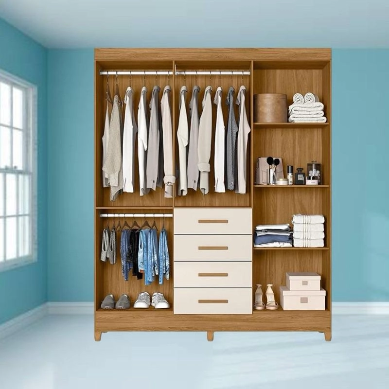Guarda Roupa Aruba 6 Portas 2 Ripadas 4 Gavetas Puxadores de Mdf 6 Pés - Alt.: 204cm Larg.: 165cm Prof.:47cm - 4