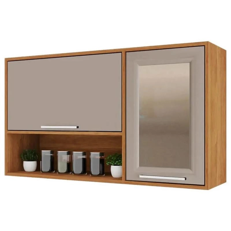 Armário Aéreo Basculante Para Cozinha Paris C/ 1 Porta De Vidro 1 Porta Basculante 2 Prateleiras 1 Nicho - Alt.: 67cm Larg.: 120cm Prof.: 31cm. - 3
