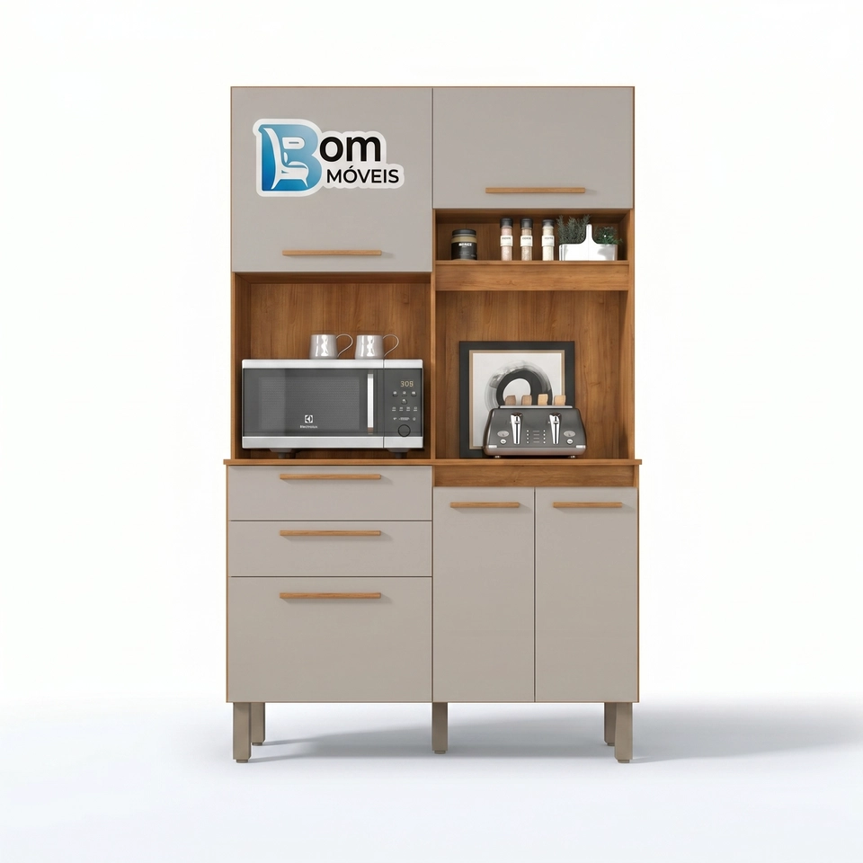 Cozinha Compacta Dubai C/ 5 Portas 2 Gavetas Puxadores Mdf 6 Pés Reguláveis - Alt.: 194cm Larg.: 110cm Prof.: 36,5cm. - 1