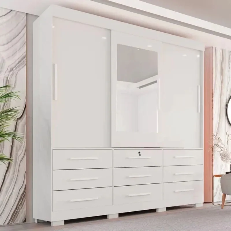 Guarda Roupa Athenas C/ Espelho 3 Portas Deslizantes C/ 9 Gavetas Puxadores Mdf 8 Pés - Alt.: 210cm Larg.: 180cm Prof.: 46cm. - 5