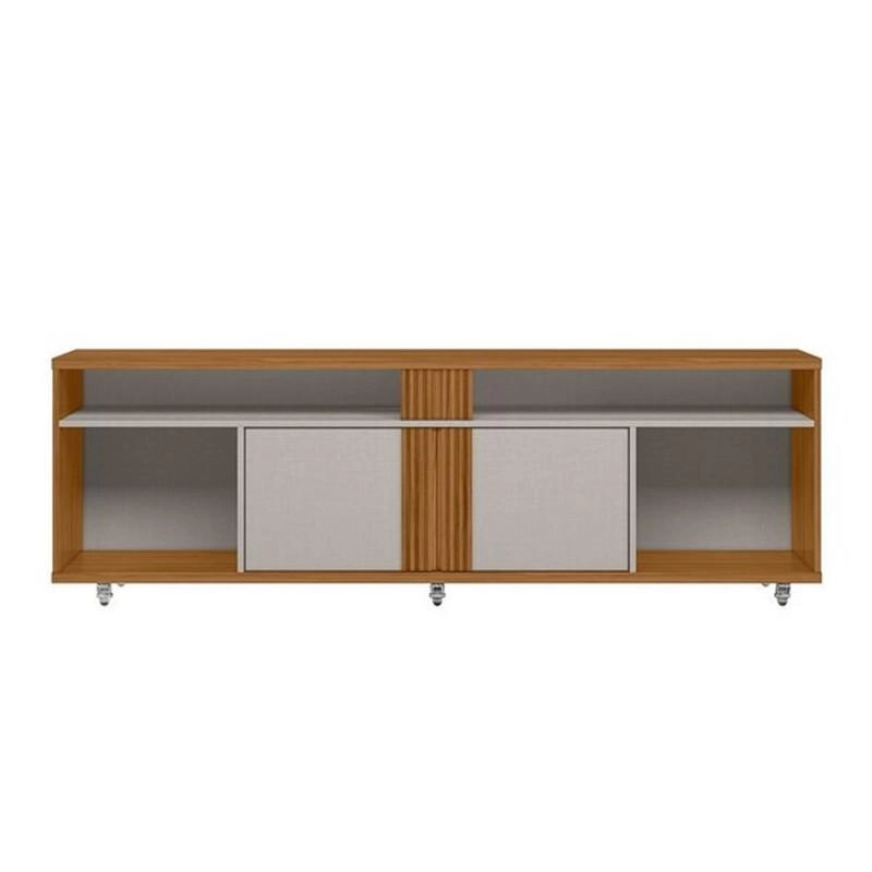 Rack Bancada Nt 1290 P/ Tv De Até 70 Polegadas 2 Portas Frisadas 6 Divisões 6 Rodízios De Silicone - Alt.: 59cm Larg.: 180cm Prof.: 38cm. - 5