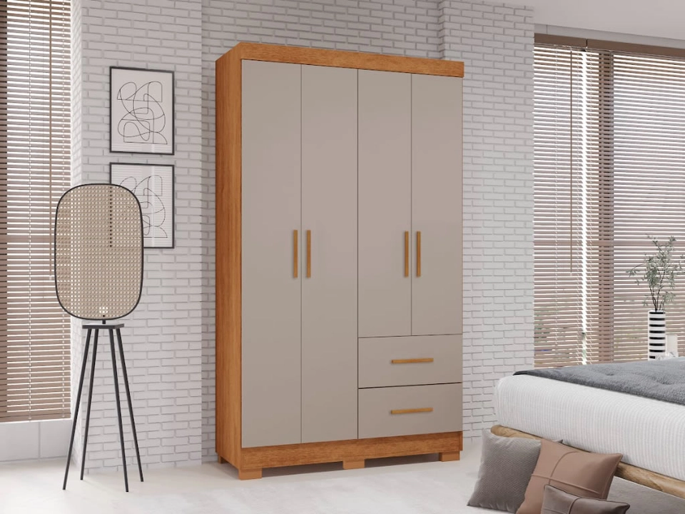 Guarda Roupa Estrela Premium 4 Portas 2 Gavetas 6 Pés Puxadores Mdf - Alt.: 180cm Larg.: 100cm Prof.: 40cm. - 1