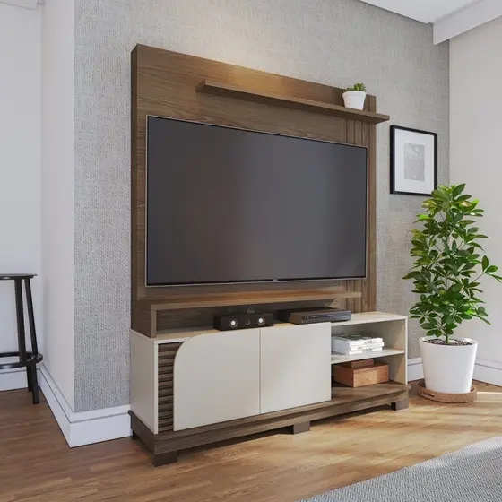 Home Theater Jurerê Tv Até 65 Polegadas 2 Portas Ripado Na Lateral Inferior Prateleira Superior Lateral Frisada 6 Pés - Alt.: 187cm Larg.: 152cm Prof.: 41cm. - 4