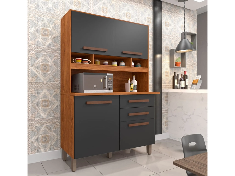 Cozinha Compacta Sofia 4 Portas 2 Gavetas Puxadores Mdf Pés Reguláveis - Alt.: 190cm Larg.: 115cm Prof.: 36cm. - 4