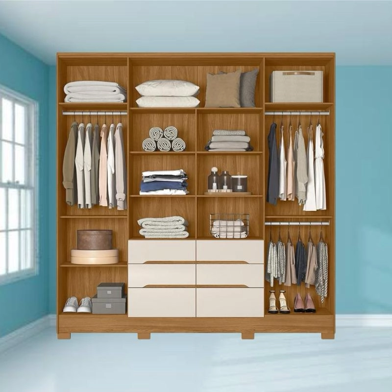 Guarda Roupa San Francisco C/ 2 Espelhos 6 Portas 4 Gavetas 7 Prateleiras Puxadores Mdf - Alt.: 222cm Larg.: 216cm Prof.: 47cm. - 4