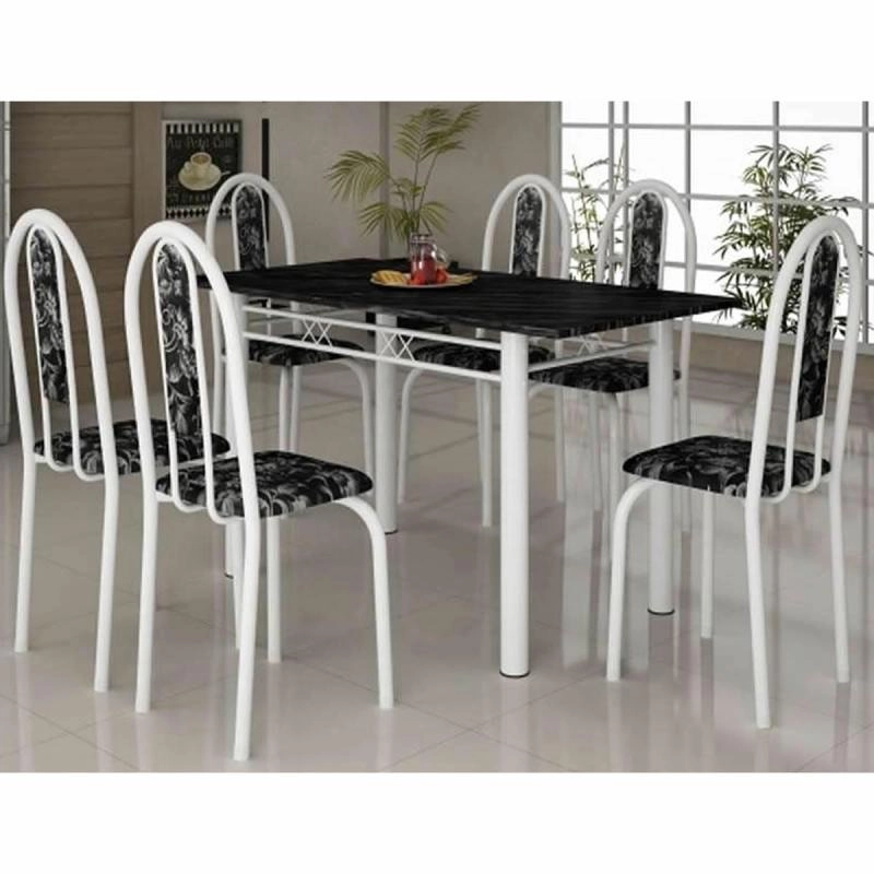 Conjunto de Mesa De Granito C/ 6 Cadeiras Base E Pés de Aço - Alt.: 77cm - Larg.: 75cm - Prof.: 140cm.