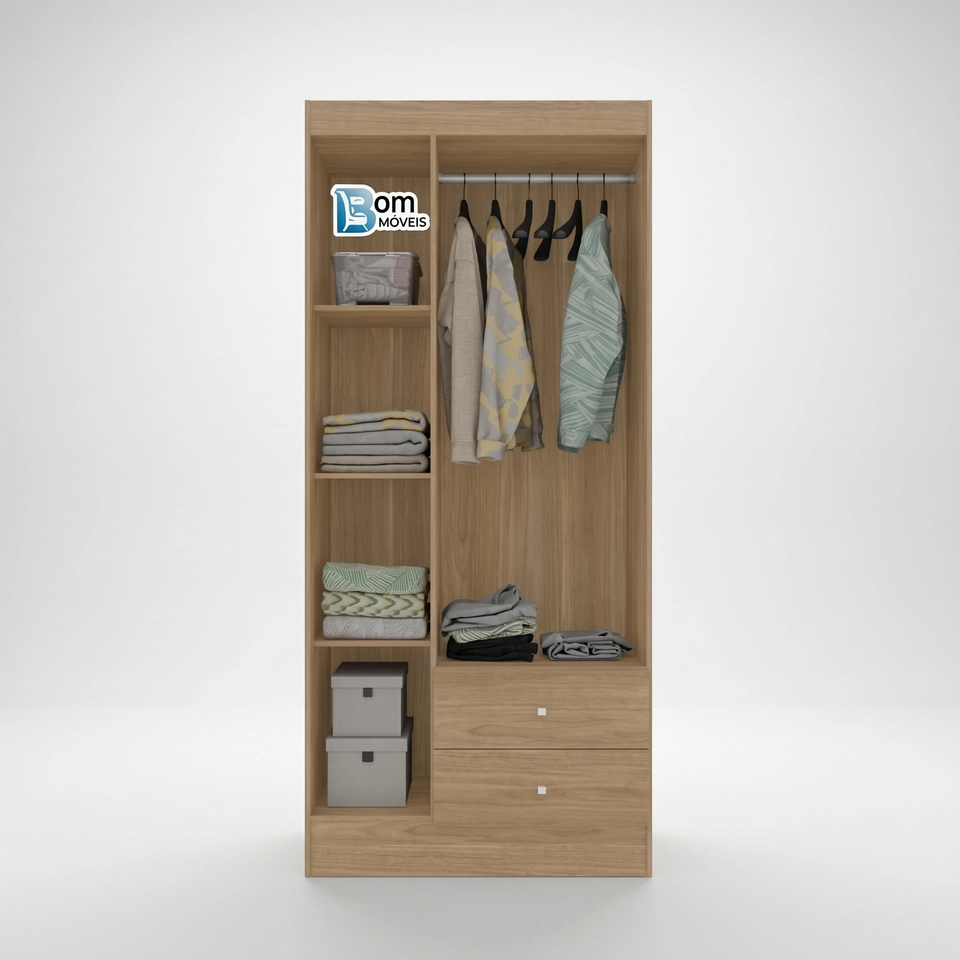 Guarda Roupa Versa 3 Portas 2 Gavetas 4 Prateleiras - Alt.: 182cm - Larg.: 81cm - Prof.: 46cm. - 2