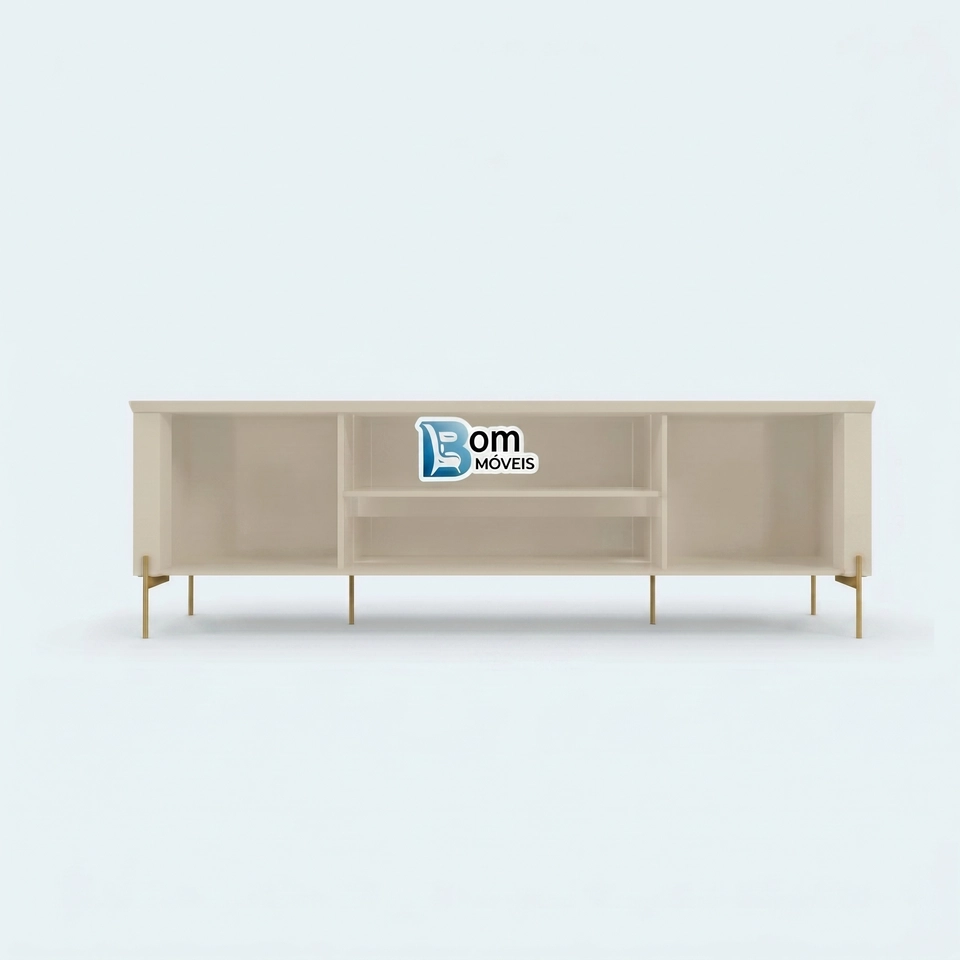 Rack Brasilia C/ Led 2 Portas Tampo Chanfrado 6 Pés De Metal - Alt.: 56cm - Larg.: 180cm - Prof.:38cm  - 2