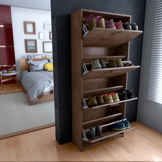 Sapateira Organizadora 4 Gavetas C/ Puxadores de Mdf - Alt.: 150cm Larg.: 65cm Prof.: 23cm. - 4