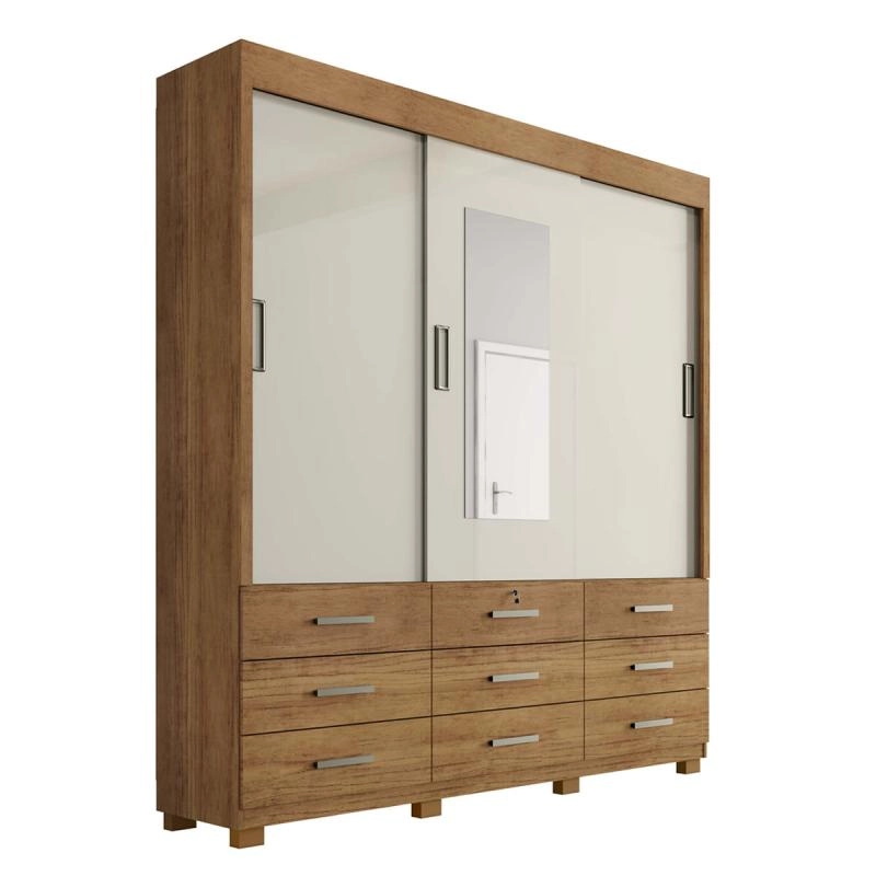 Guarda Roupa Itapema C/ Espelho Central 3 Portas Deslizantes 9 Gavetas 1 C/ Chave 8 Pés - Alt.: 220cm Larg.: 202cm Prof.: 46cm. - 1