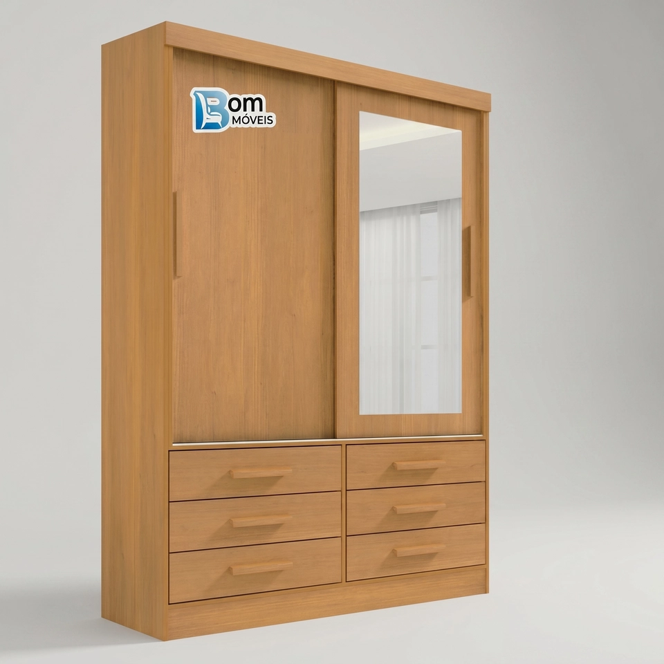 Guarda Roupa Meridia 2 Portas Deslizantes 1 C/ Espelho Inteiro 6 Gavetas - Alt.: 218cm - Larg.: 135cm - Prof.: 52cm. - 5