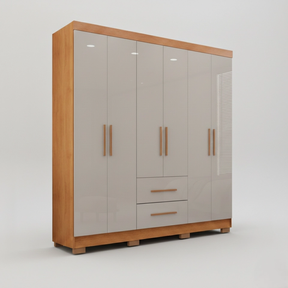 Guarda Roupa Estrela Premium 6 Portas 2 Gavetas Puxadores Mdf 8 Pés Pvc - Alt.: 180cm Larg.: 150cm Prof.: 40cm. - 1