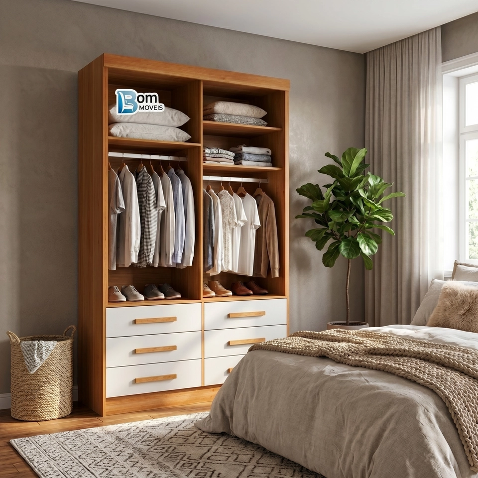 Guarda Roupa Meridia 2 Portas Deslizantes 1 C/ Espelho Inteiro 6 Gavetas - Alt.: 218cm - Larg.: 135cm - Prof.: 52cm. - 2
