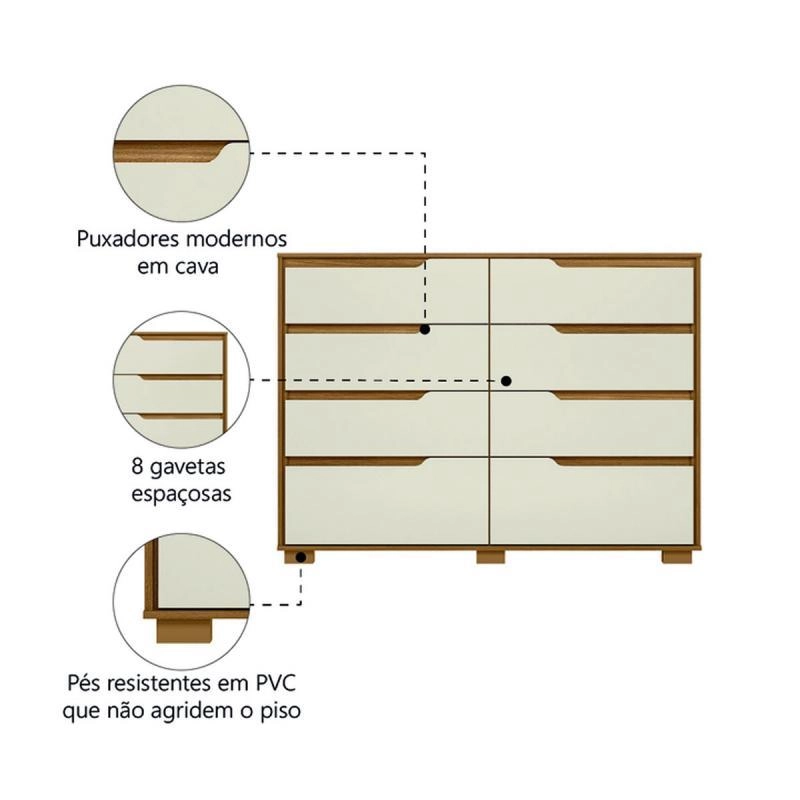 Cômoda Georgia Com 8 Gavetas C/ 6 Pés Em Pvc Puxadores Em Cava - Alt.: 108cm Larg.: 147cm Prof.: 47cm. - 4