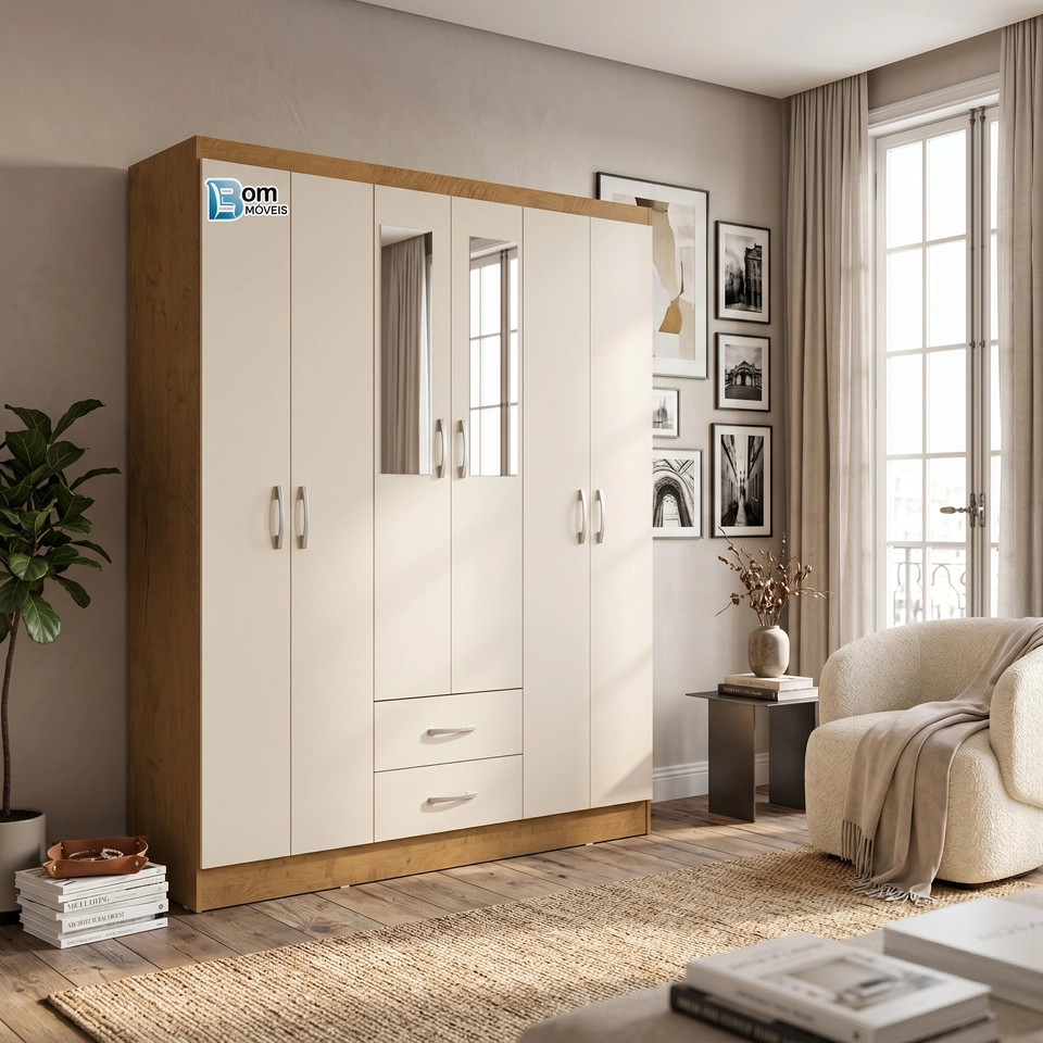 Guarda Roupa Roma 6 Portas 2 Gavetas - Alt.:175cm Larg.: 138cm Prof.:38cm. - 3