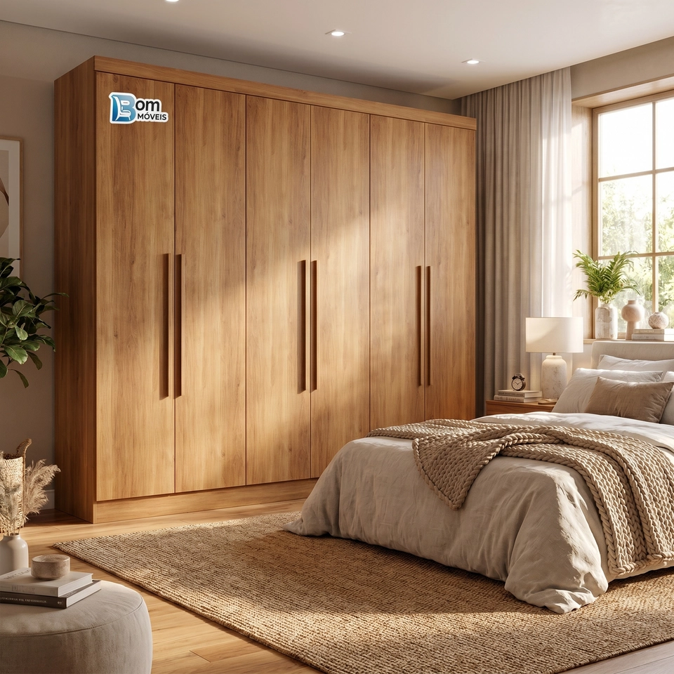 Guarda Roupa Coliseu 6 Portas C/ 4 Gavetas Internas Puxadores de MDF - Alt.: 223cm - Larg.: 220cm - Prof.: 47cm - 6