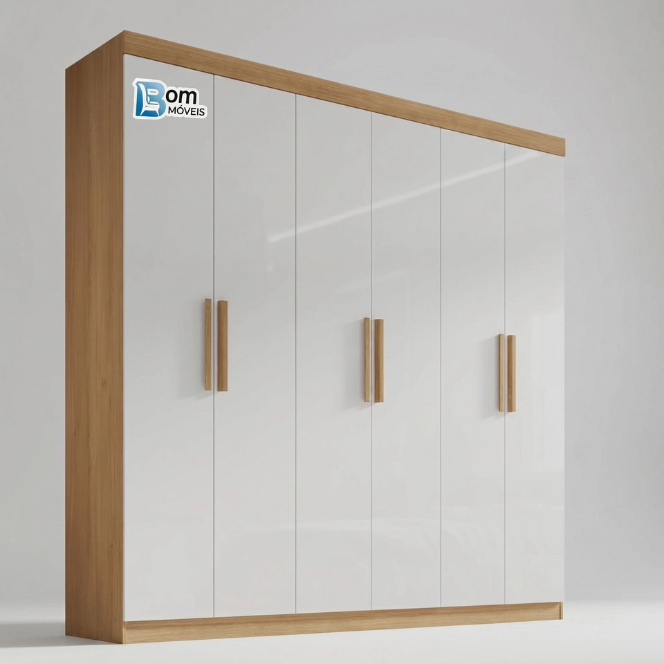 Guarda Roupa Colibri 6 Portas E 6 Gavetas Cabideiros De Alumínio E Puxadores De Mdf - Alt.: 218cm - Larg.: 206cm - Prof.: 48cm. - 1