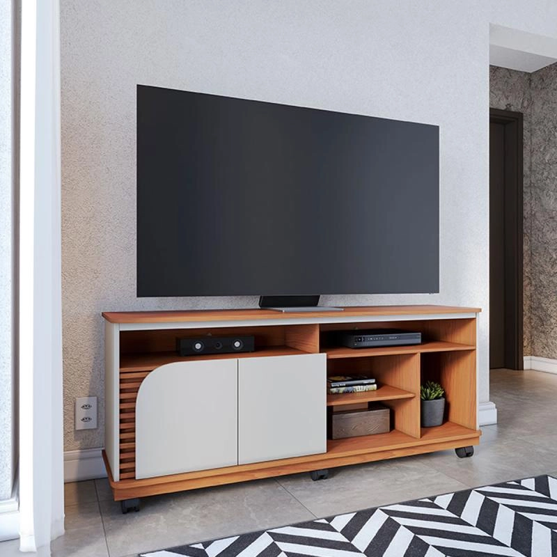 Rack Jurerê C/ 6 Rodízios Tv Até 65 Polegadas 2 Portas Lateral Ripada - Alt.: 63cm Larg.: 150cm Prof.: 39cm. - 5