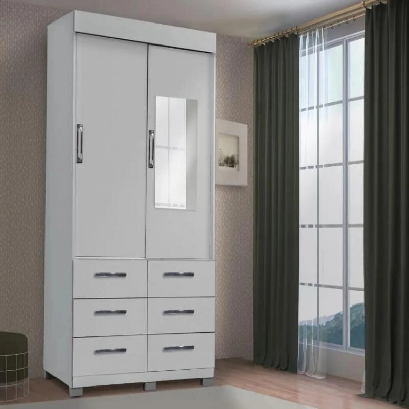 Guarda Roupa Solteiro Buzios C/ Espelho 2 Portas De Correr 6 Gavetas 1 C/ Chave - Alt.: 207cm Larg.: 121cm Prof.: 45cm. - 3
