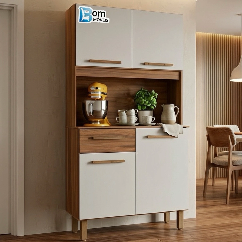 Cozinha Compacta Uruguai 4 Portas 1 Gaveta Puxadores de Mdf E Pés Reguláveis - Alt.: 170cm - Larg.: 91cm - Prof.: 35,5 - 5