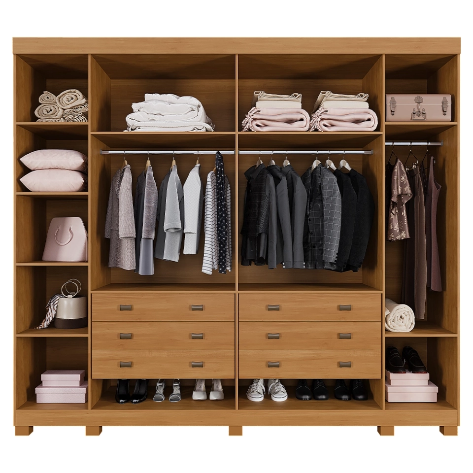 Guarda Roupa Atlanta 6 Portas C/ 6 Gavetas Internas Puxadores de MDF 10 Pés - Alt.: 242cm - Larg.: 270cm - Prof.: 54cm. - 2