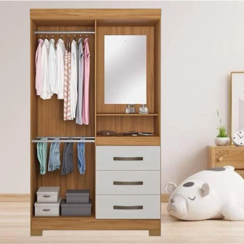 Guarda Roupa 6020 C/ Espelho 1 Prateleira Externa 2 Portas 3 Gavetas 4 Pés - Alt.: 188cm Larg.: 108cm Prof.: 54cm. - 2