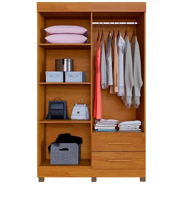 Guarda Roupa Solteiro Copacabana C/ Espelho 4 Portas E 2 Gavetas 3 Prateleiras Puxador de MDF - Alt.: 210cm Larg.: 114cm Prof.: 43cm. - 2