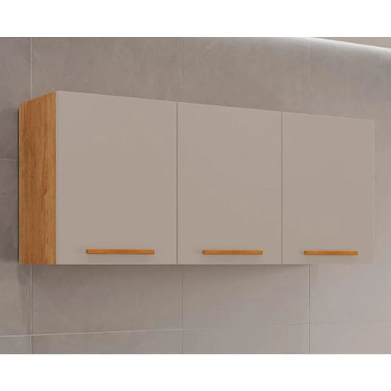 Armário Aéreo De Cozinha New Valencia 3 Portas 1 Prateleira Puxadores Mdf - Alt.: 54cm Larg.: 120cm Prof.: 26cm.