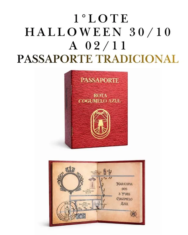1° LOTE HALLOWEEN Passaporte Tradicional Cogumelo Azul 30/10 A 02/11
