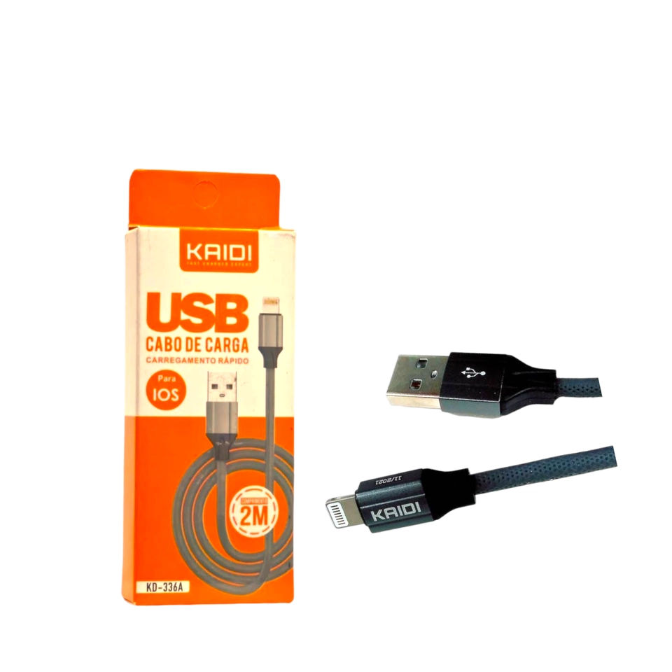 Cabo USB Reforçado IOS - 2M - Kaidi - KD-336A