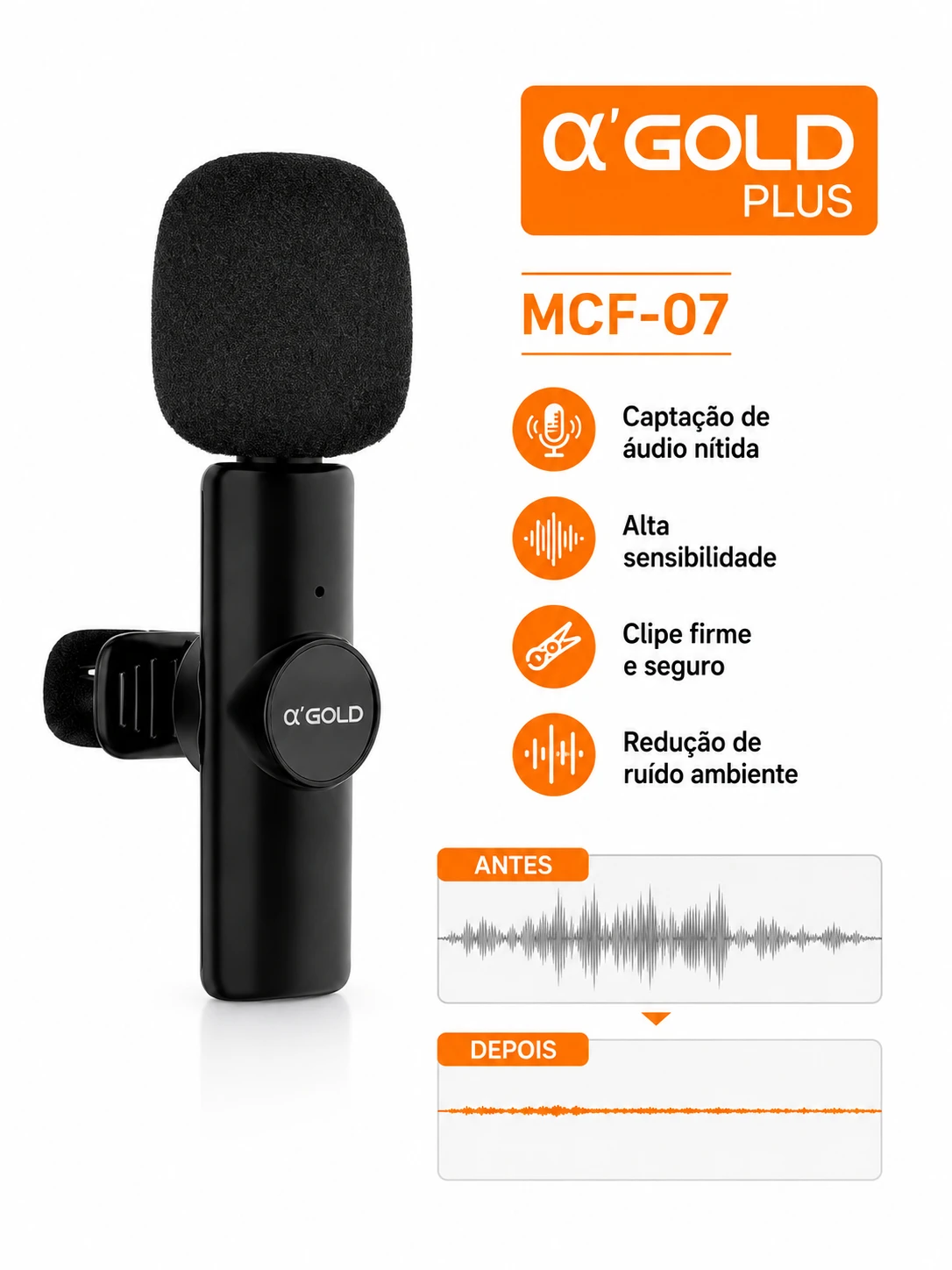 Microfone de Lapela S/ Fio Lightning - Agold - MCF-02 - 2