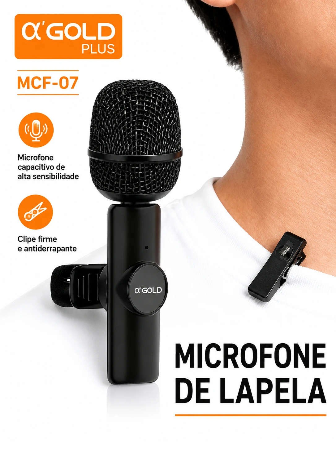 Microfone de Lapela S/ Fio Lightning - Agold - MCF-02 - 3