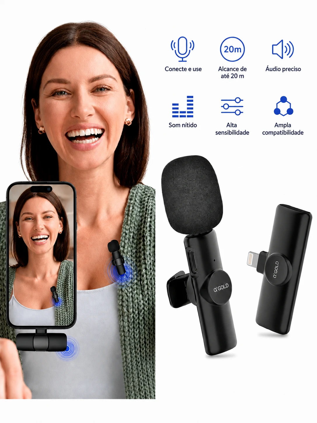 Microfone de Lapela S/ Fio Lightning - Agold - MCF-02 - 1