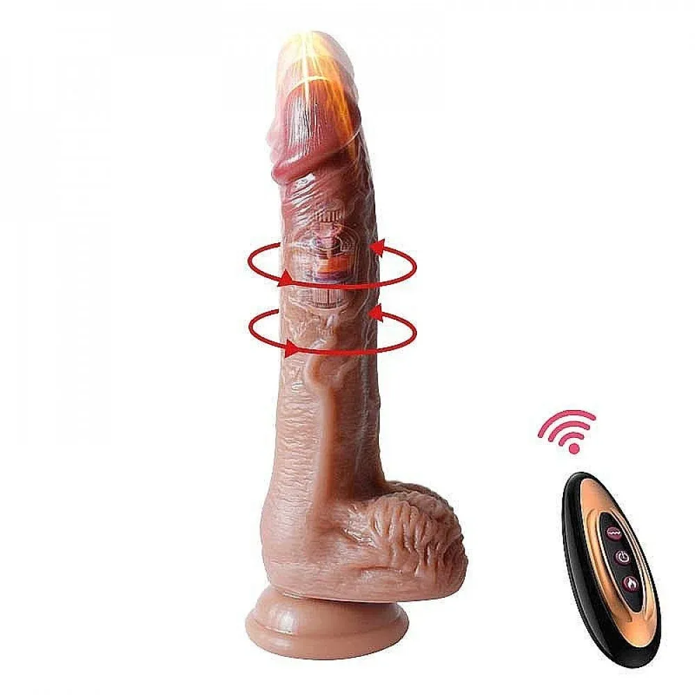 Pênis Realístico Silicone Vibro Vai e Vem Rotativo Aquecimento 20,5x3,8cm - 2