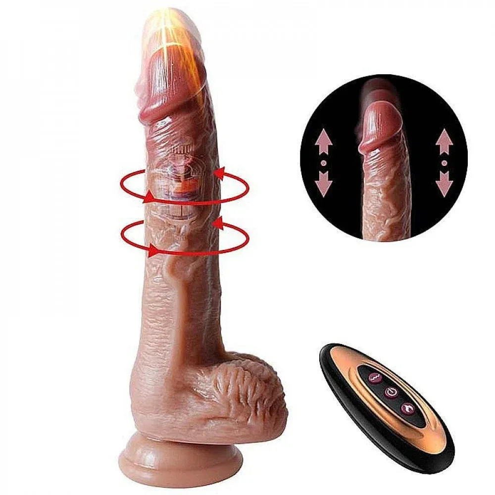 Pênis Realístico Silicone Vibro Vai e Vem Rotativo Aquecimento 20,5x3,8cm - 1