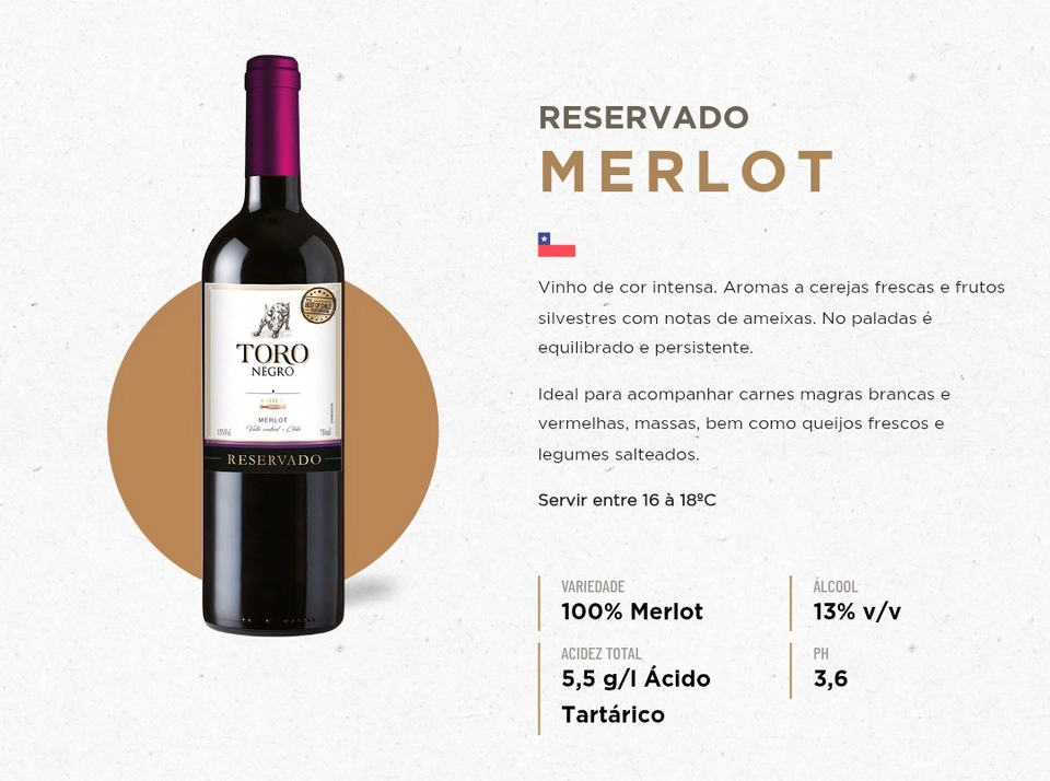 Toro Negro Vinho Chileno Merlot  750 ml  - 1