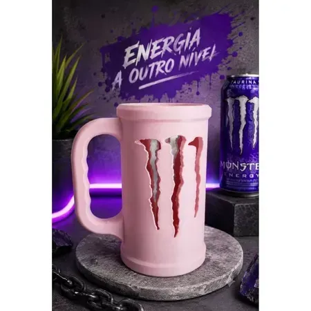 CANECA ROSA COM ABRIDOR PERSONALIZADA MONSTER 473 ML