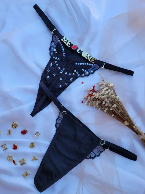 Calcinha Borboleta Personalizável Preta