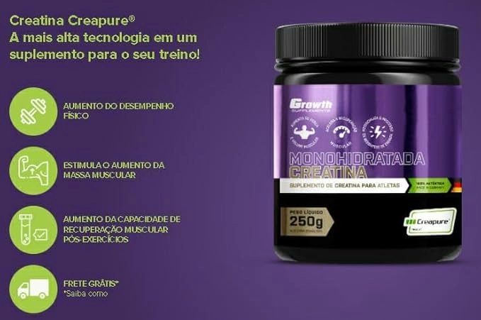 Creatina Monohidratada Creapure 250g - Growth Supplements  - imagem 2