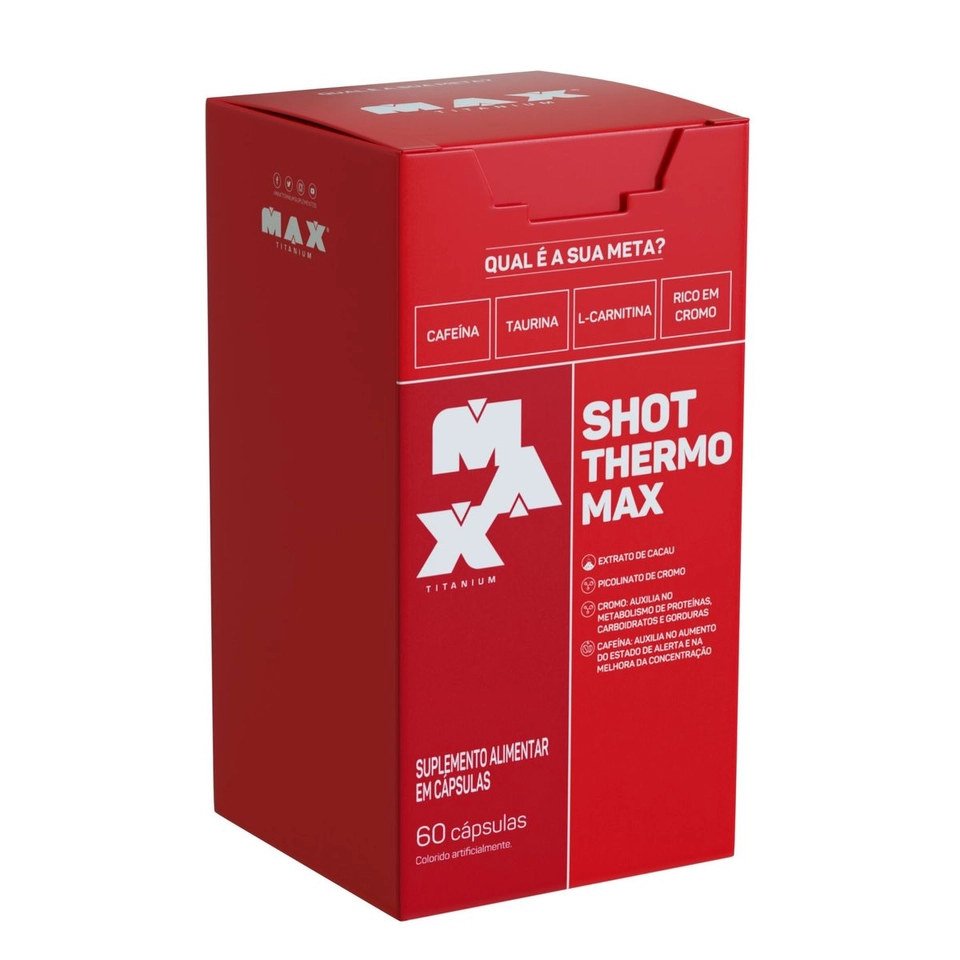 Shot Thermo Max 60 Cáps - Max TitaniumCafeína, Taurina, L-Carnitina e Extrato de cacau - imagem 1