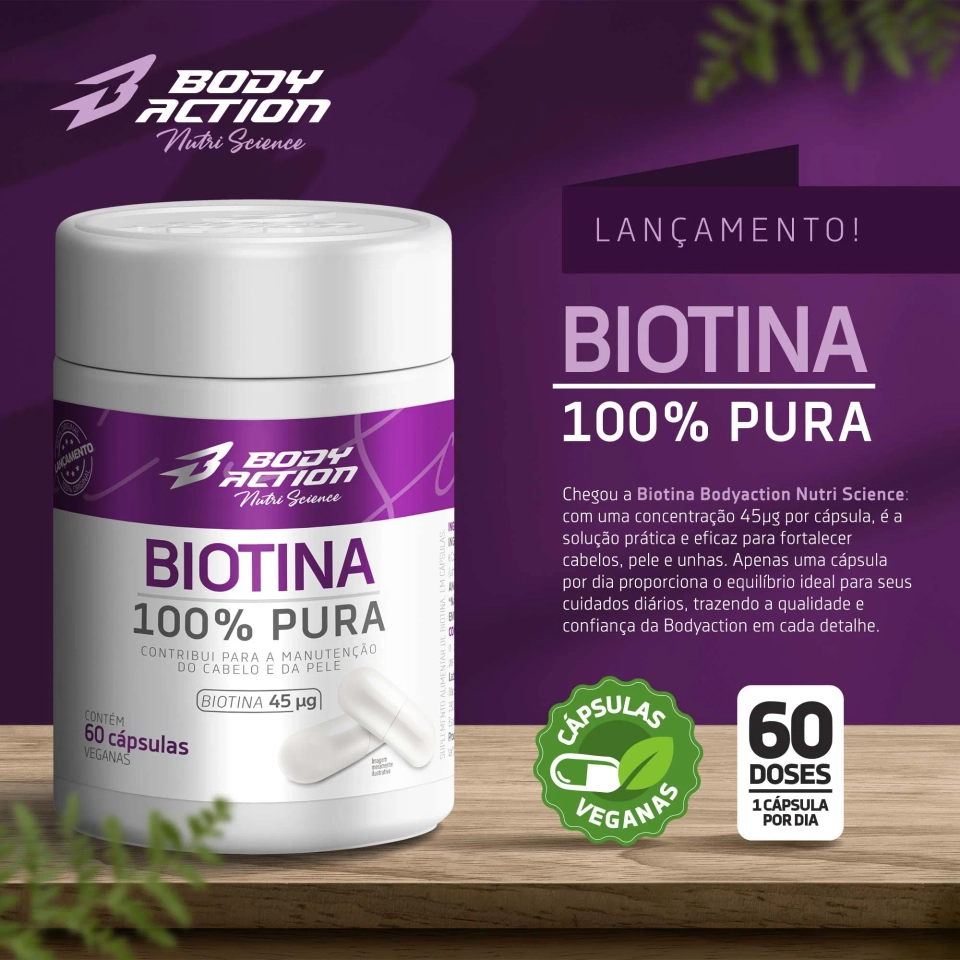 Biotina 100% Pura (60 cápsulas) Bodyaction - imagem 2