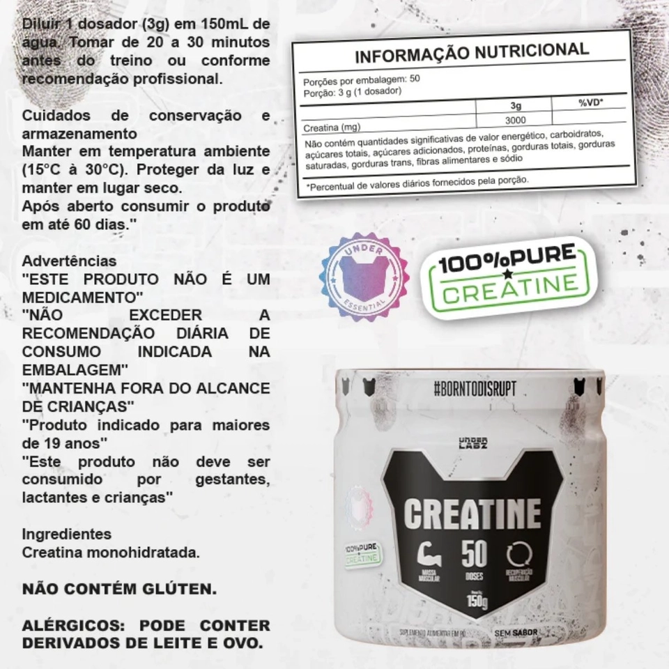 Creatina BornToDisrupt Pote Com 150g Under Labz - imagem 3