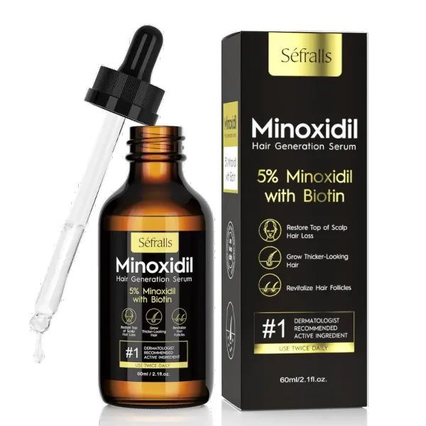 Minoxidil 5% Sérum Capilar e para Barba, 60ml cada, 1 Unidade ou Kit com 3, Sefralls - imagem 1