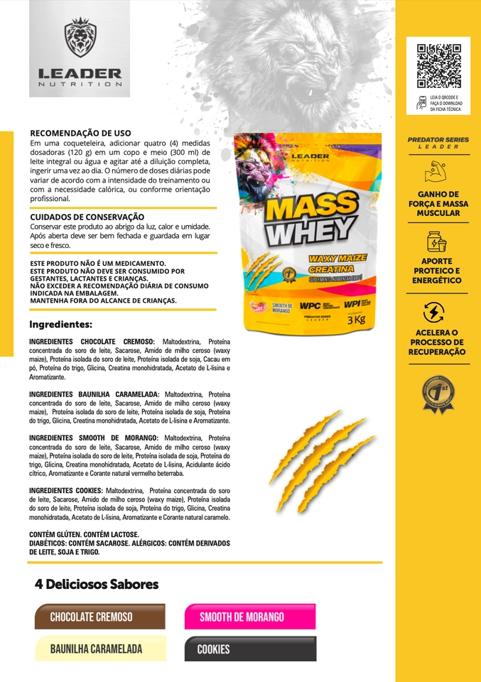 Mass Whey Predator (3kg) Leader Nutrition  - 7
