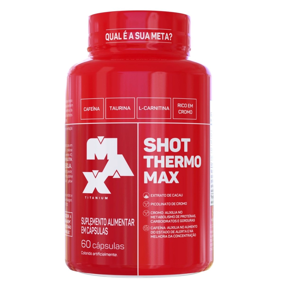 Shot Thermo Max 60 Cáps - Max TitaniumCafeína, Taurina, L-Carnitina e Extrato de cacau - imagem 2