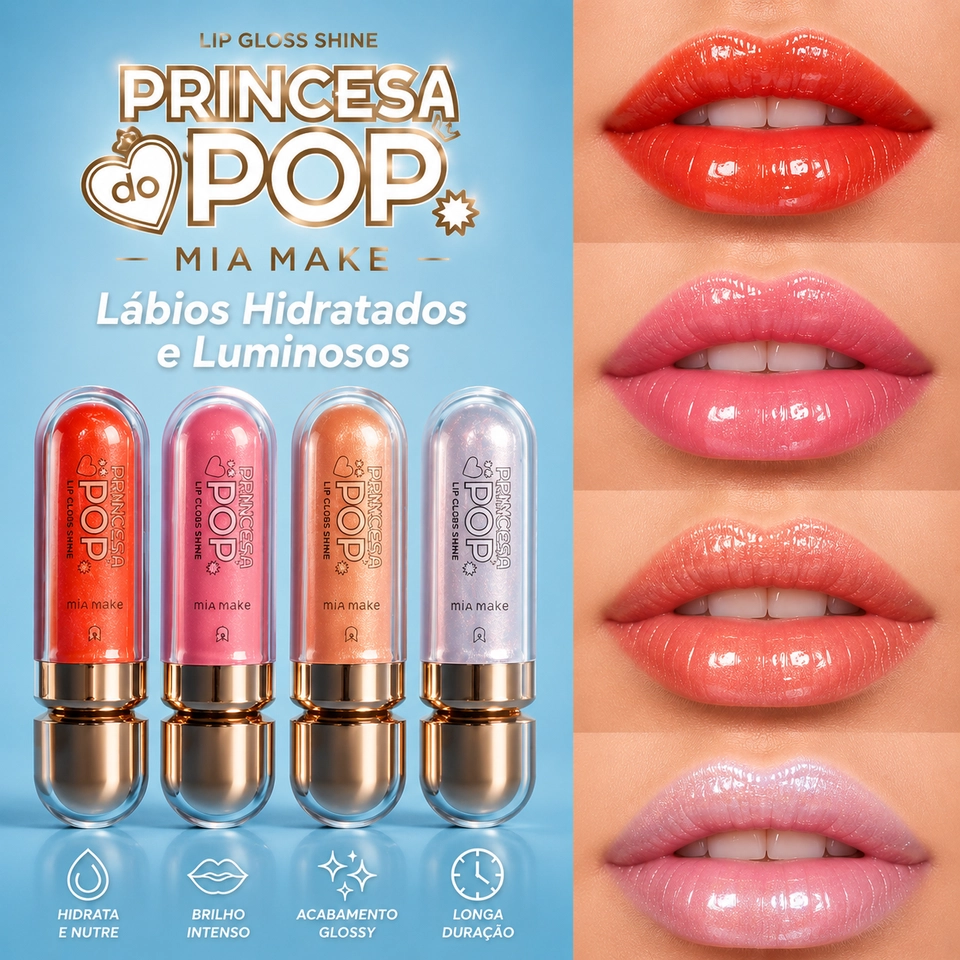 Kit c/ 4 Cores Lip gloss Shine Princesa Pop  - 1